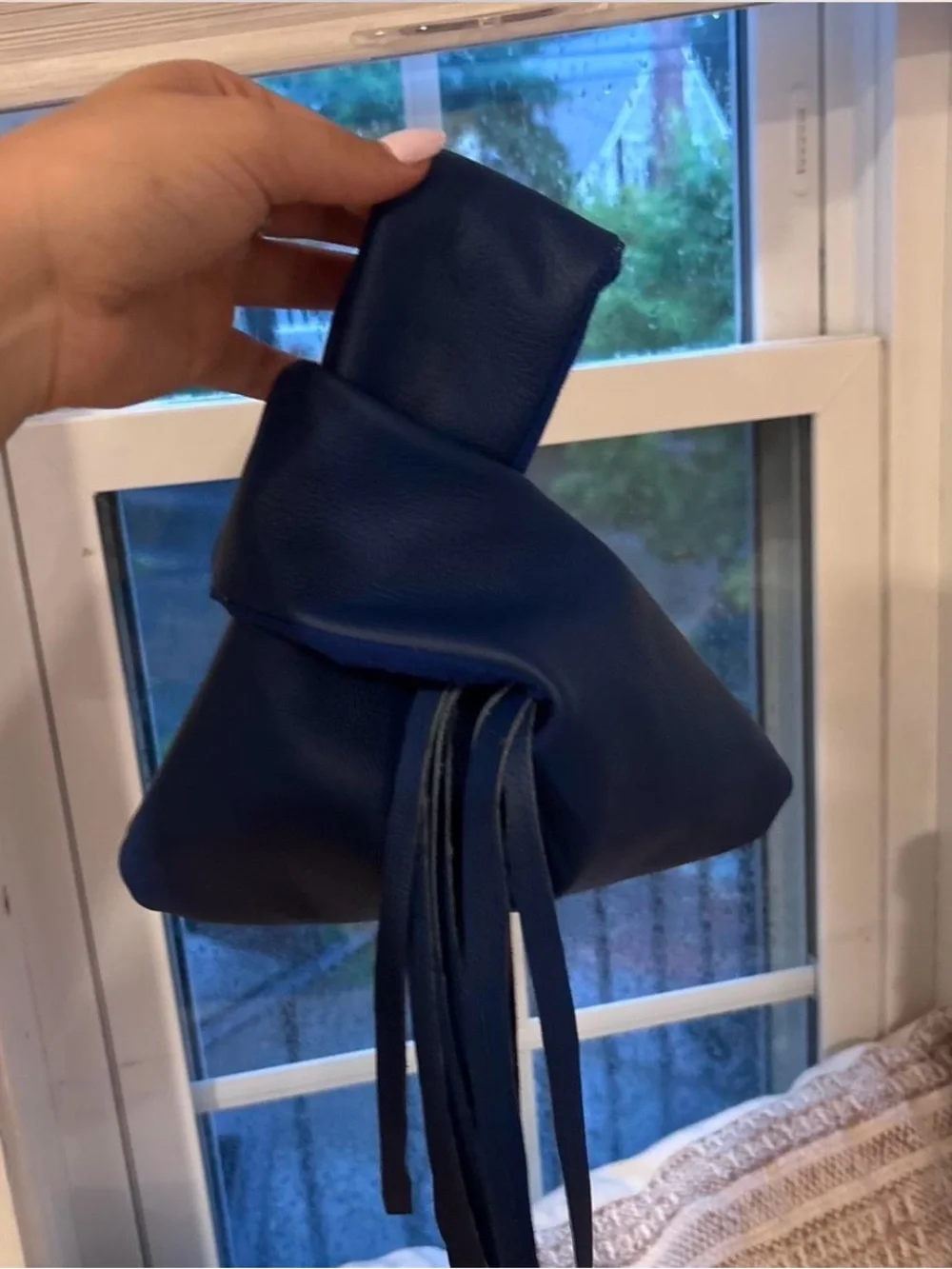 ✨ Custom Handmade 100% Blue Leather Fringe Knot Mini Bag (One-of-a-Kind)
